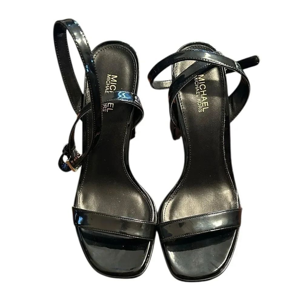Michael Kors Black Patent Leather Strappy Block Heel Sandals (Size 5.5M)
